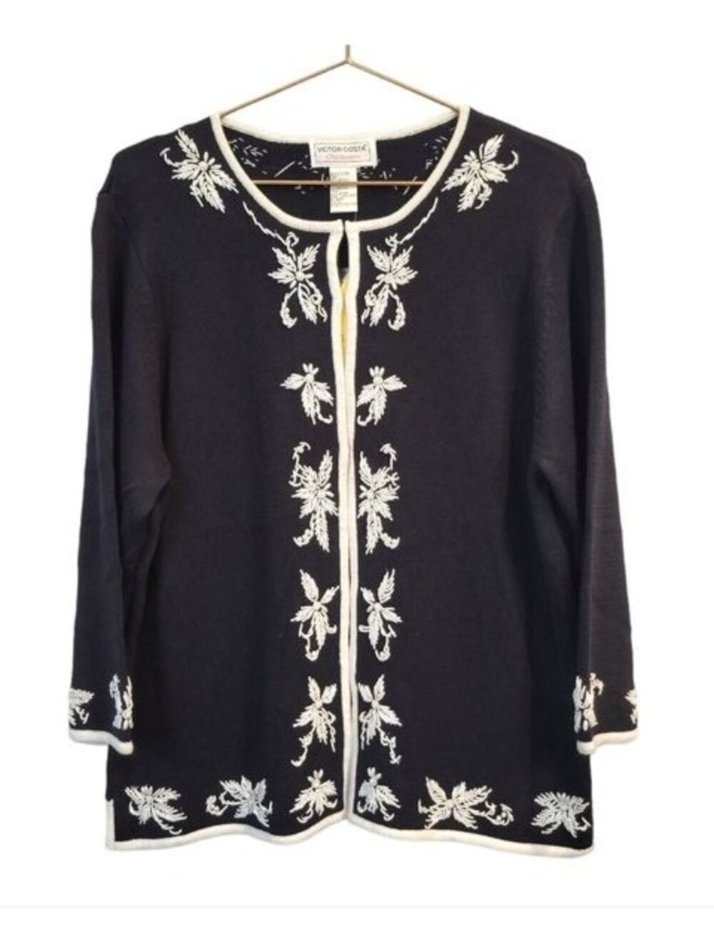 Victor Costa | Floral Beaded Sweater Coat Cardigan Black Vintage NWT
